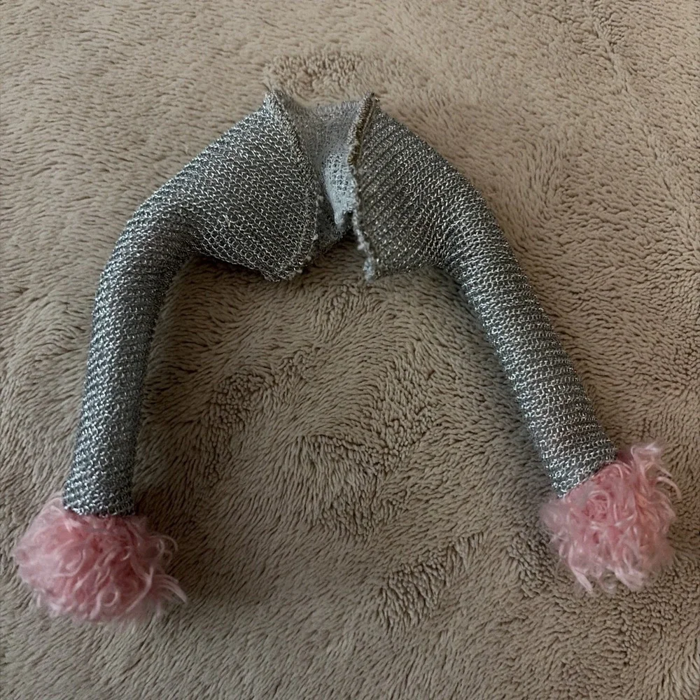 Mattel Barbie Clothes Silver Shrug Jacket With Pink Fuzzy‎ Cuffs B13